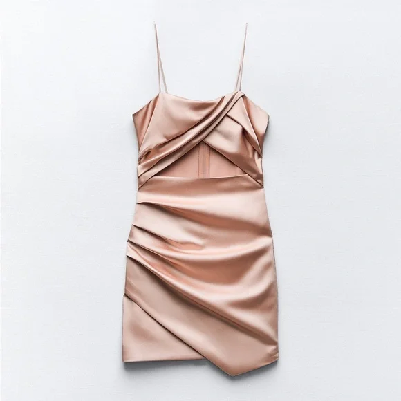 Zara dress satin effect bodycon mini party coctail cut out dusty rose - Picture 4 of 7
